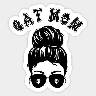 Cat Mom Messy Bun and Aviator Sunglasses Graphic design Sticker